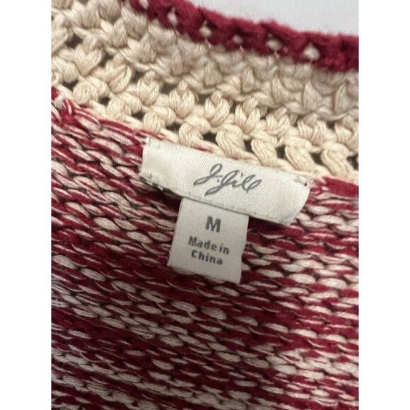 J.Jill‎ Cardigan M Women's Sweater Red Full Zip Warm Crochet Knit Cotton - Picture 4 of 6
